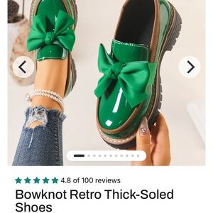 Green Bowknot Retro Thick-Soled Shoes